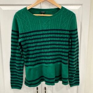 Talbots Navy Striped Green Peplum Sweater - Size M